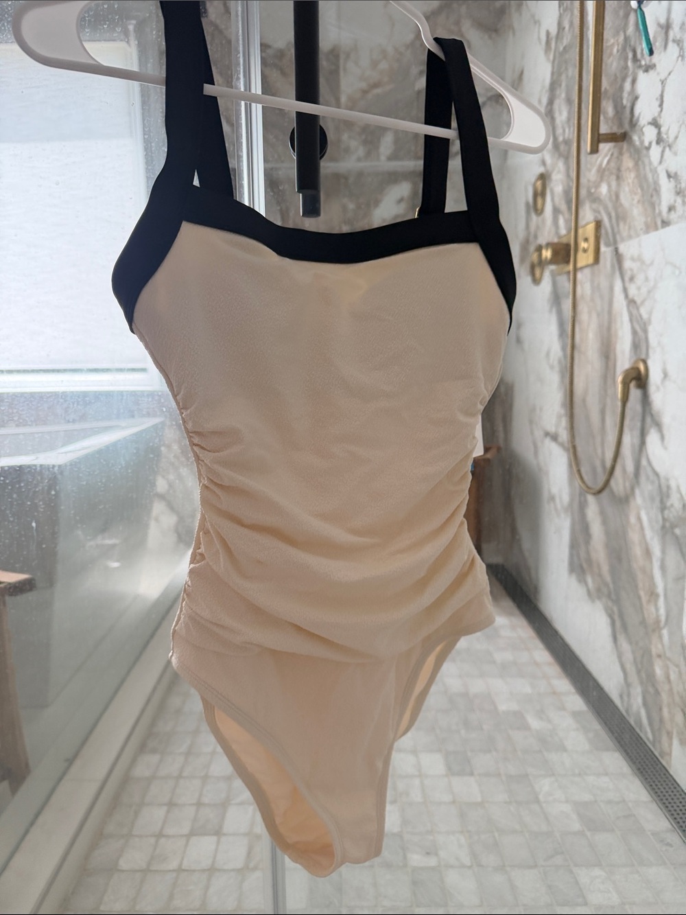 Classic Two-Tone One-Piece Swimsuit in Cream and Black